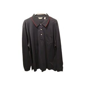 Turnberry LARGE Long Sleeved Polo Shirt Black Red Trim